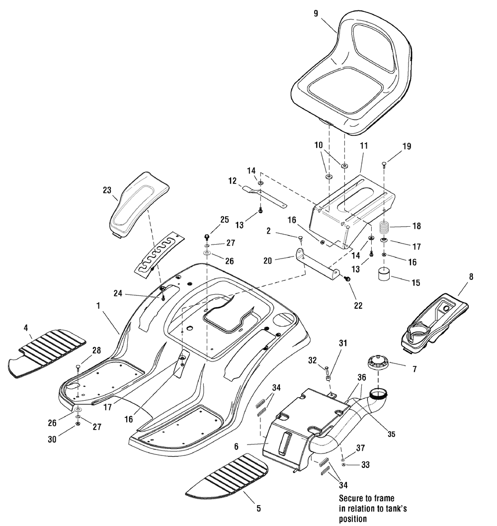 Seat Deck And Fuel Tank Group Diagram and Parts List for 2690882-YB1840RDFR 2010 Briggs and Stratton Lawn Tractor